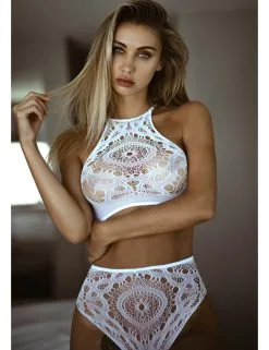 Ensemble 2 Pièces Résille Design White LEG AVENUE