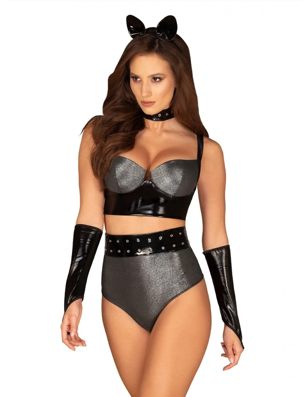 Obsessive Lingerie Ensemble Argent Et Noir 6 Pièces Silveria Obsessive