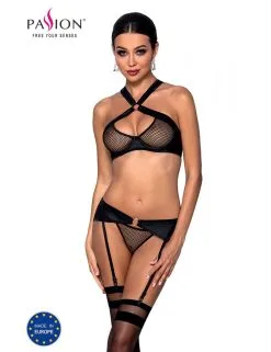 Passion Lingerie Ensemble Cuir Amanda 3 Pièces Noir Passion