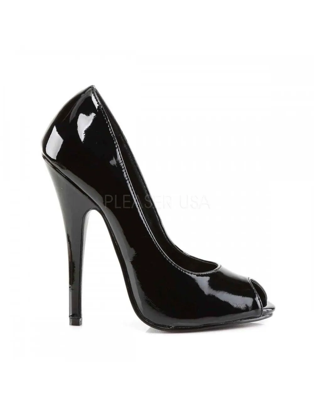 Pleaser USA Shoes Escarpins Domina Hauts Talons Peep Toe Noires Vernis Pleaser – Image 5