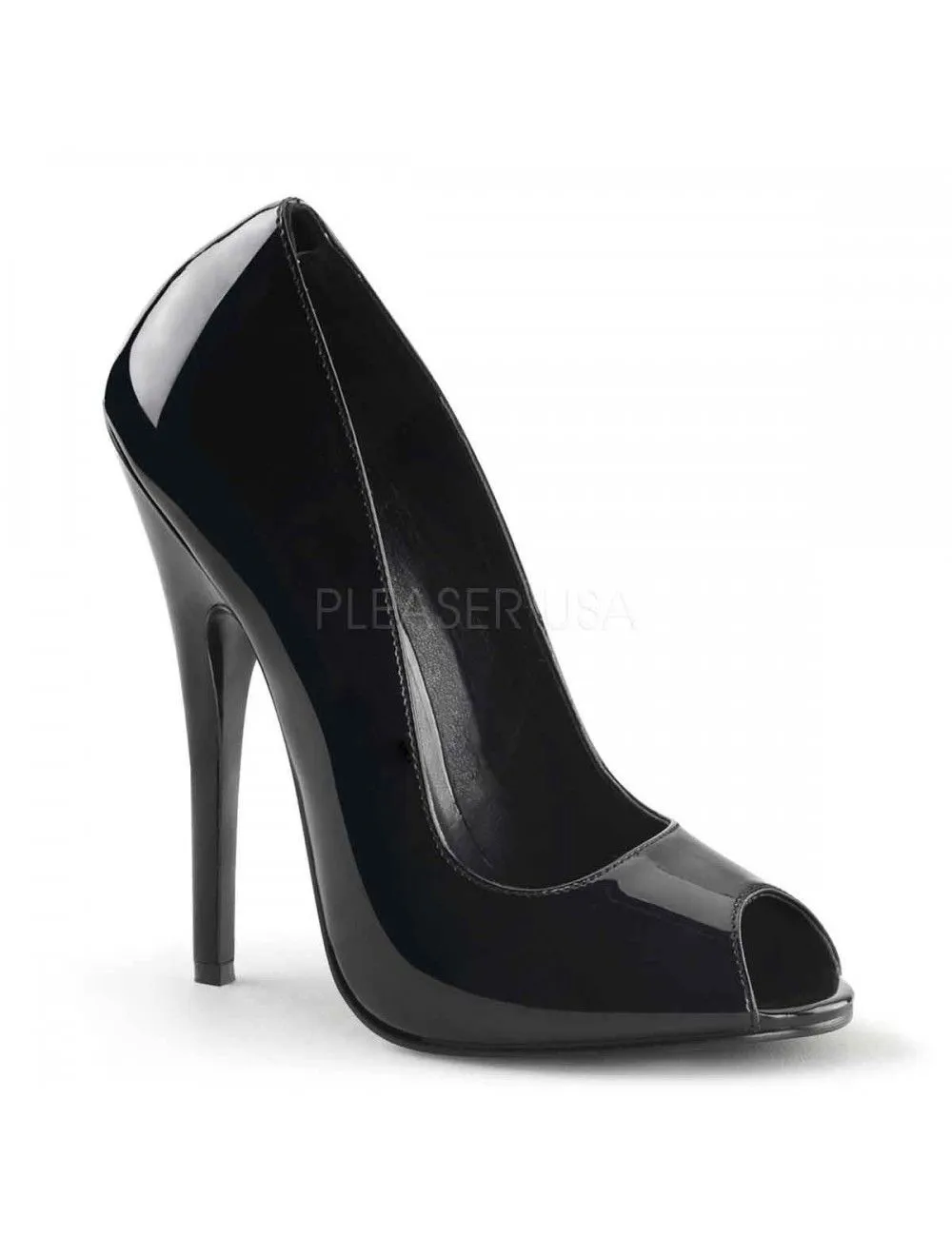 Pleaser USA Shoes Escarpins Domina Hauts Talons Peep Toe Noires Vernis Pleaser