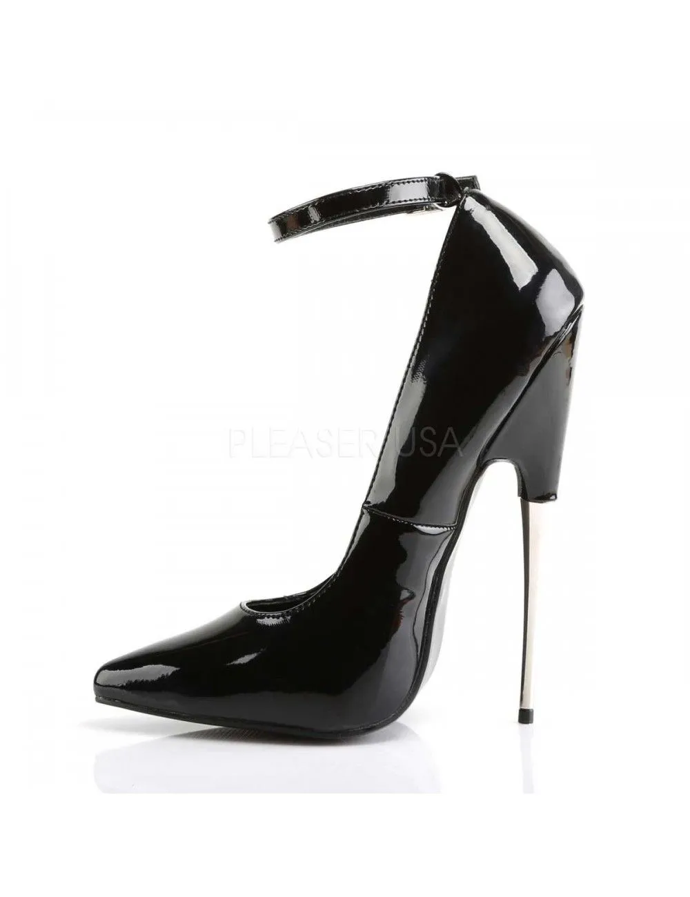 Pleaser USA Shoes Escarpins Fetich Talon Aiguille Noires Vernis Bride Pleaser – Image 3