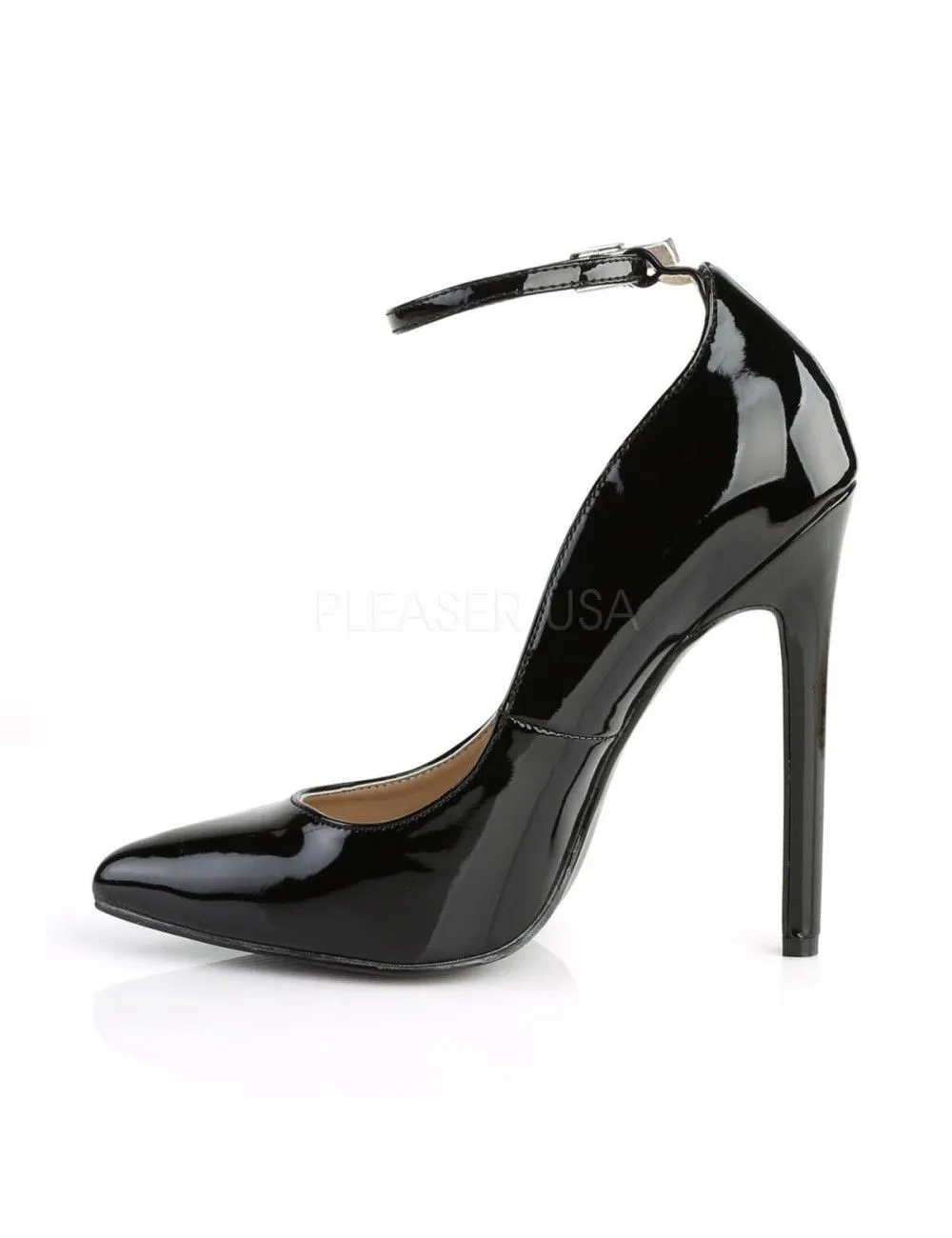 Pleaser USA Shoes Escarpins Fine Lanière Talons Hauts Noir Vernis Pleaser – Image 3