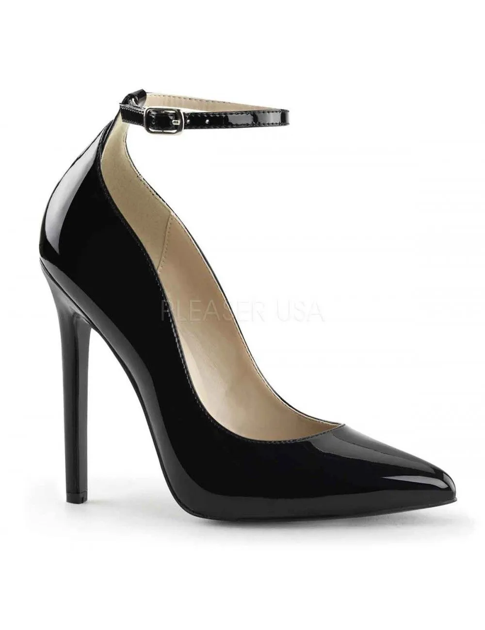 Pleaser USA Shoes Escarpins Fine Lanière Talons Hauts Noir Vernis Pleaser