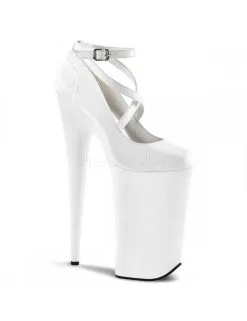 Pleaser USA Shoes Escarpins Plateformes Extrêmes Fetish Brides Blanc Vernis Pleaser