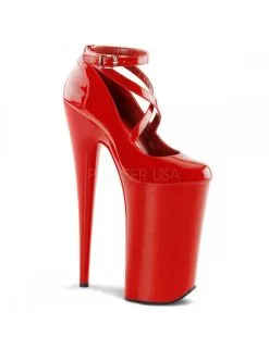 Pleaser USA Shoes Escarpins Plateformes Extrêmes Fetish Brides Rouge Vernis Pleaser