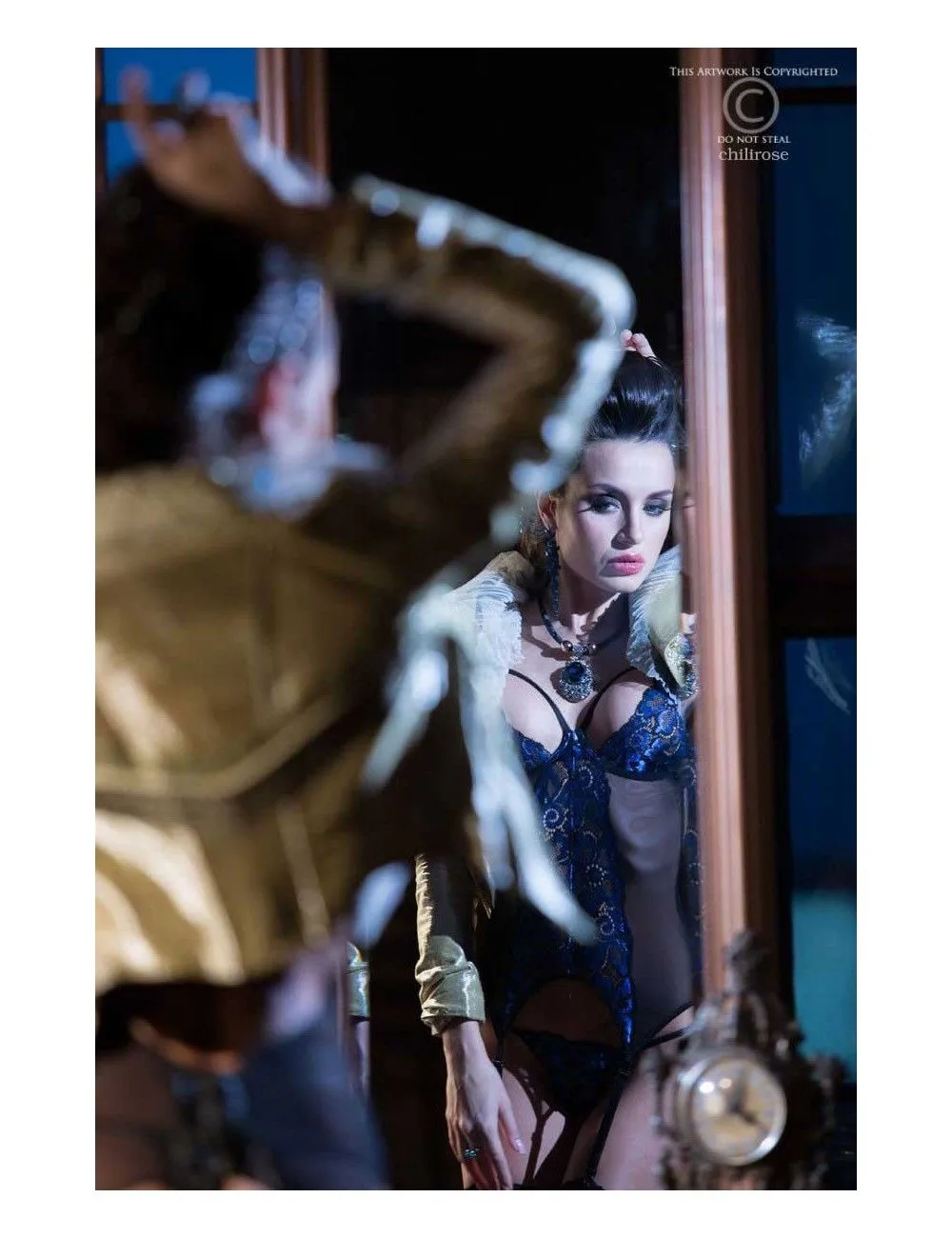 Guêpière Bleu Saphir Et Résille Noir Chilirose – Image 6