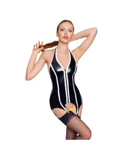 Guêpière Vinyle Noir Et Blanc Erotique Black Level