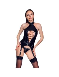 Guêpière Vinyle Noir Laçage Coquin Black Level