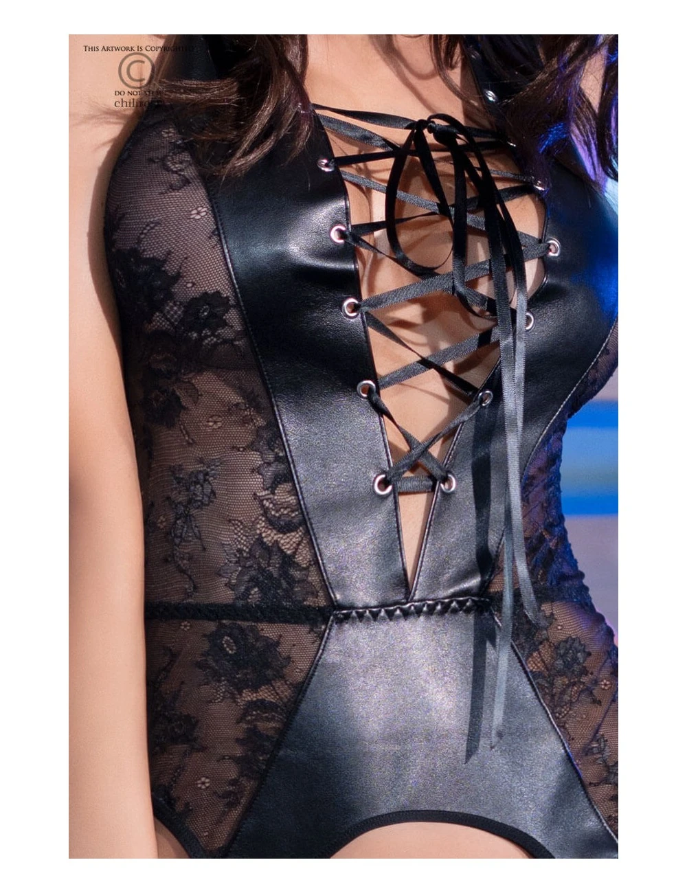 Guêpière Wetlook Dentelle Noir Chilirose – Image 5