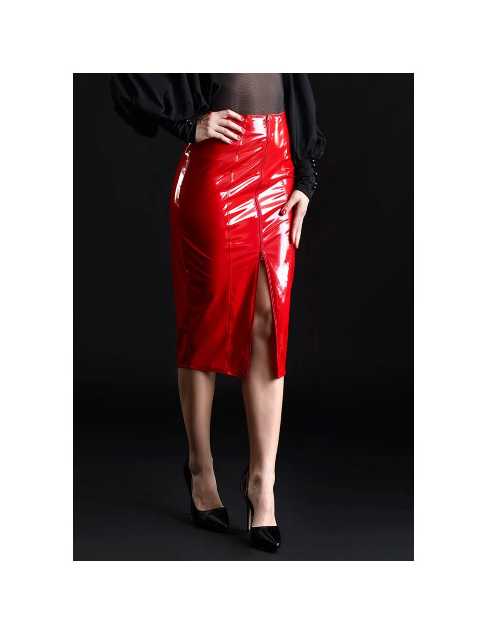 Patrice Catanzaro Jupe Longue Vinyle Rouge Ornella