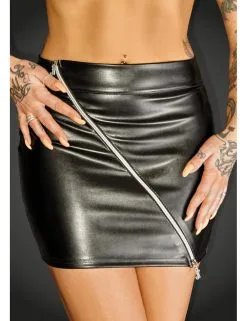 Mini-Jupe En Simili Cuir Zippée Noir Handmade