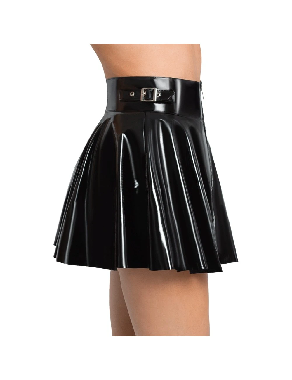 Mini Jupe Evasée Noir Brillante Zip Coquin Black Level – Image 2