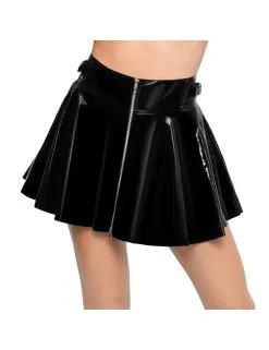 Mini Jupe Evasée Noir Brillante Zip Coquin Black Level