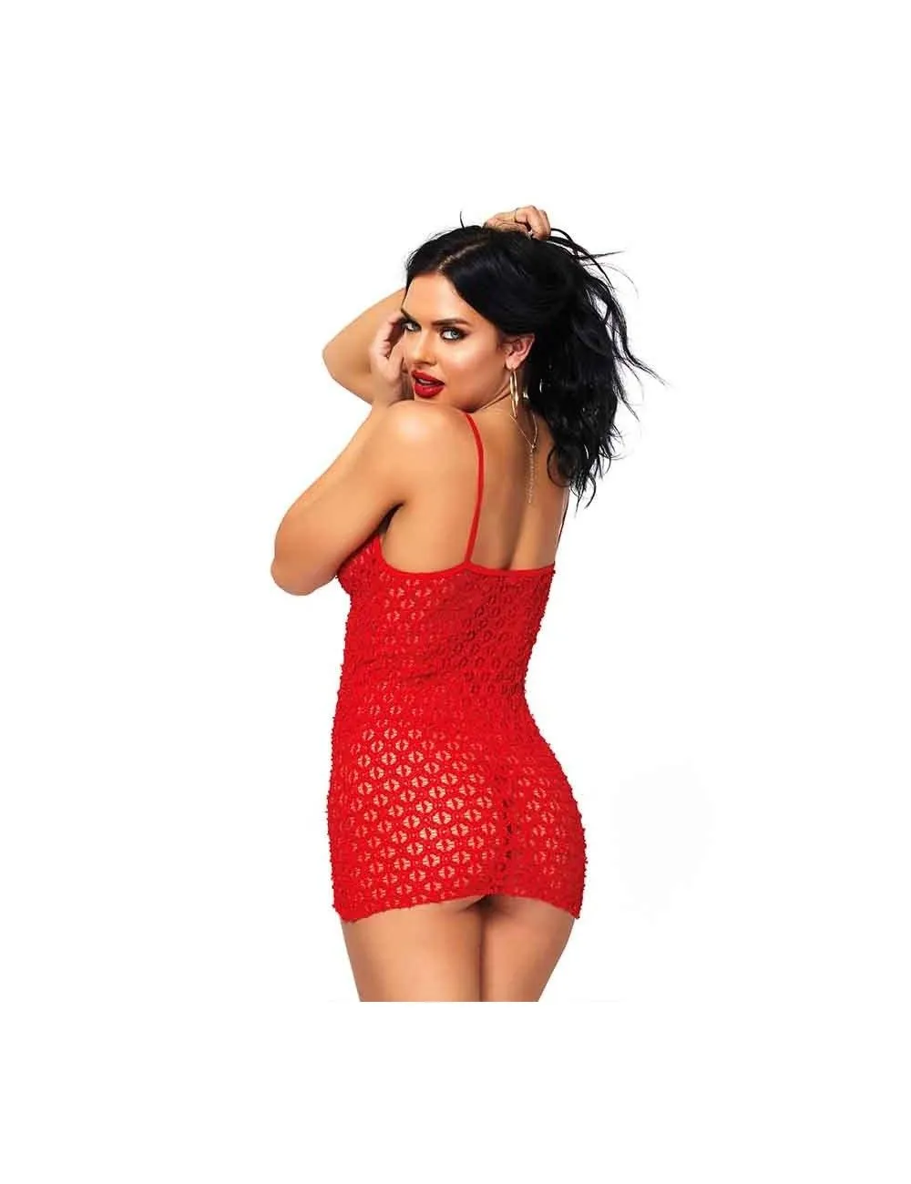 Mini Robe Effet Crochet Rouge Et String LEG AVENUE – Image 2