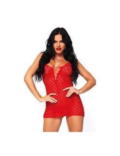 Mini Robe Effet Crochet Rouge Et String LEG AVENUE
