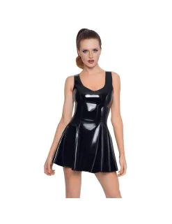 Robe Courte En Vinyle Noir Brillant Bas Evasé Black Level