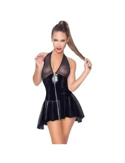 Robe Courte En Vinyle Noir Evasée Noir Black Level