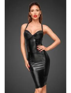 Robe Crayon Longue Wetlook Décadence Noir Handmade