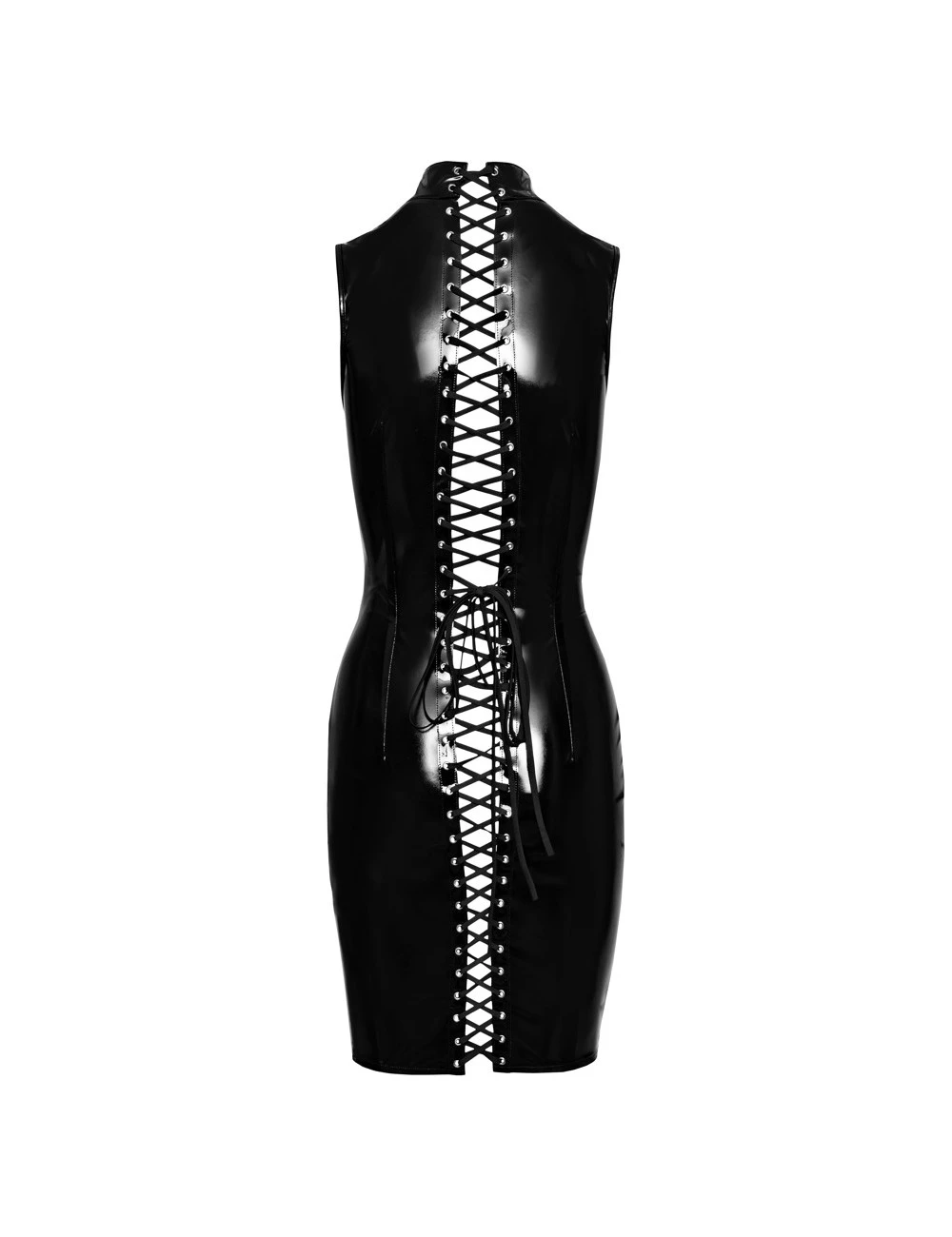 Robe En Vinyle Noir Brillant Laçage Dos Black Level – Image 5
