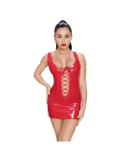 Robe En Vinyle Rouge Brillant Laçage Erotique Black Level