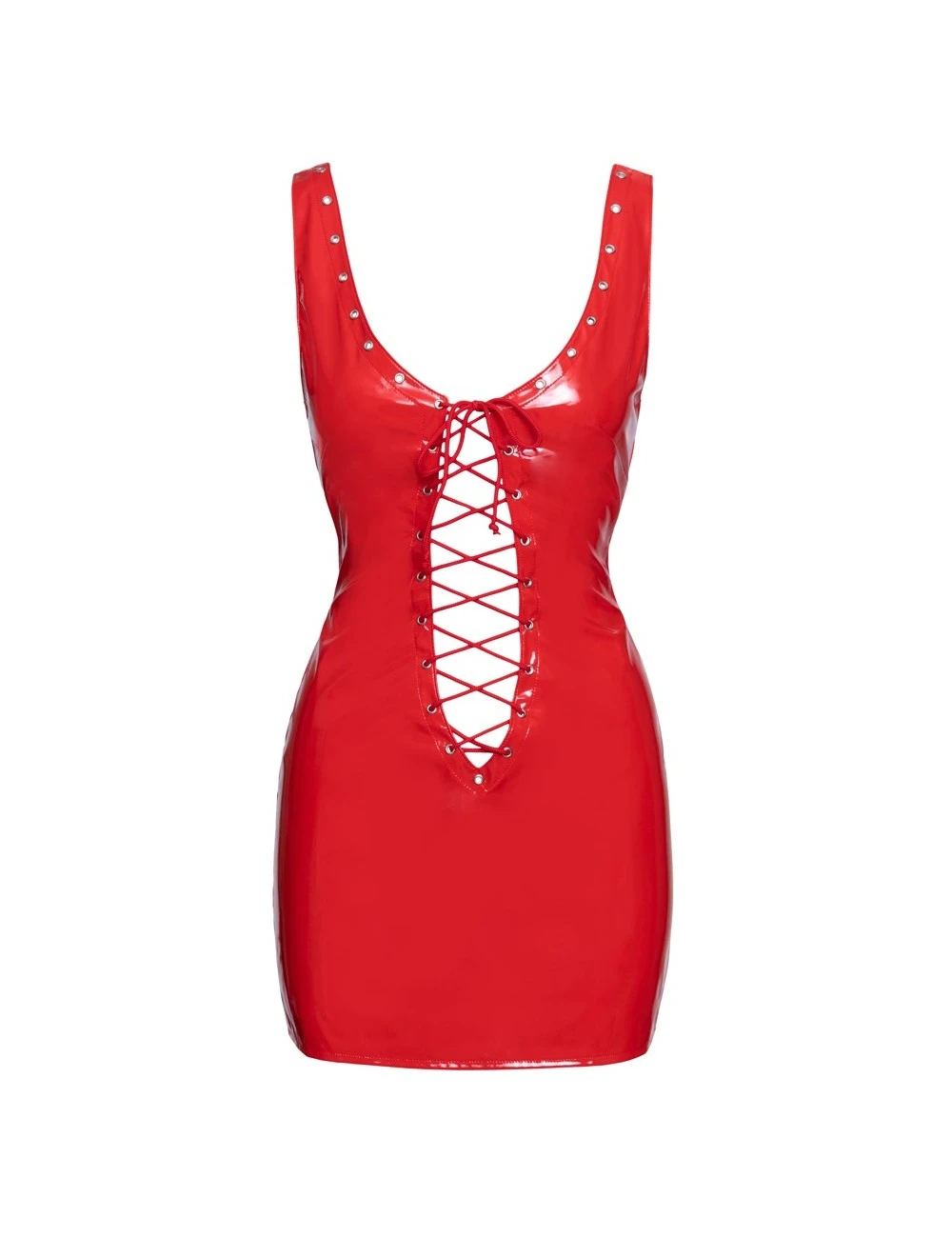 Robe En Vinyle Rouge Brillant Laçage Erotique Black Level – Image 4