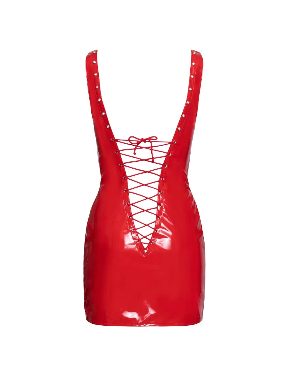 Robe En Vinyle Rouge Brillant Laçage Erotique Black Level – Image 5