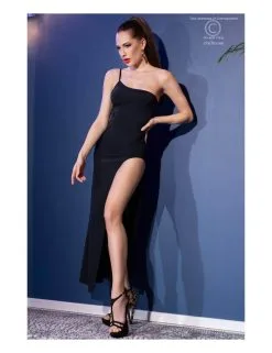 Robe Longue Noir Asymétrique Chilirose