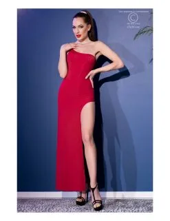 Robe Longue Rouge Asymétrique 4443 Chilirose