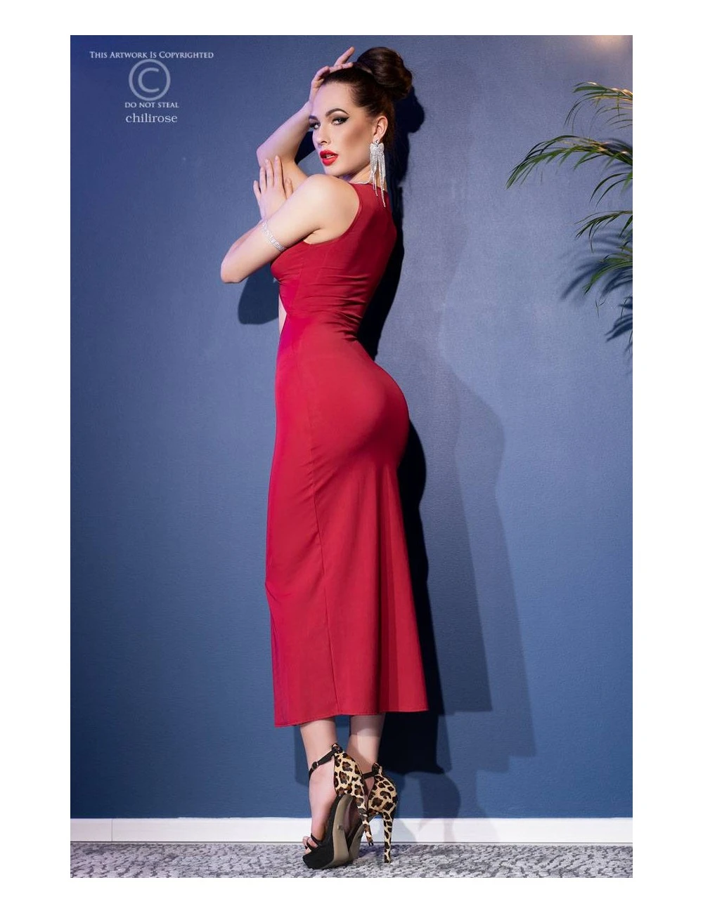 Robe Longue Rouge Avec Fente Latérale 4445 Chilirose – Image 2