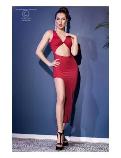 Robe Longue Rouge Avec Fente Latérale 4445 Chilirose