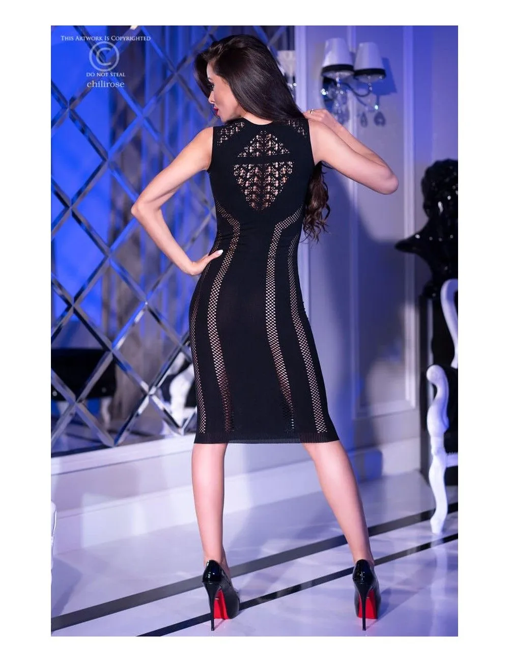 Robe Moulante Noir Graphique Chilirose – Image 5