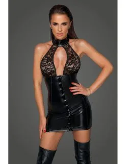 Robe Noir Vinyle Et Dentelle Noir Handmade