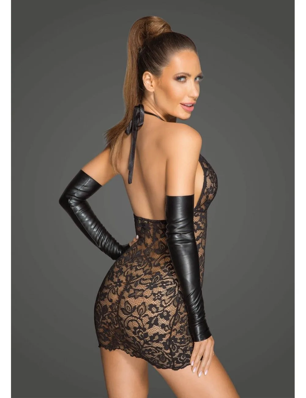 Robe Transparente En Dentelle Rebellious Noir Handmade – Image 2