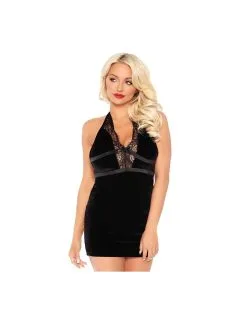 Robe Velours Et Dentelle Noir LEG AVENUE