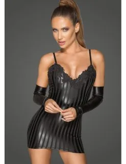 Robe Vinyle Rayures Rebellious Noir Handmade