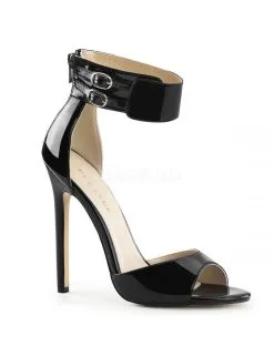 Pleaser USA Shoes Sandales Haut Talon Aiguilles Noires Vernis Pleaser