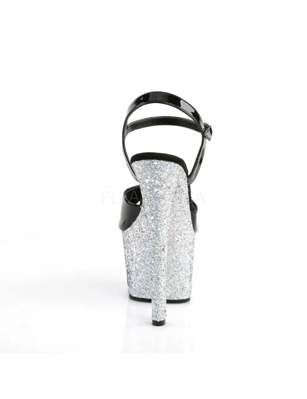 Pleaser USA Shoes Sandales Noir Vernis Haut Talon Plateforme Pailletée Argent Pleaser – Image 4