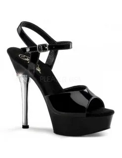 Pleaser USA Shoes Sandales Noire Vernie Talon Chromé Pleaser