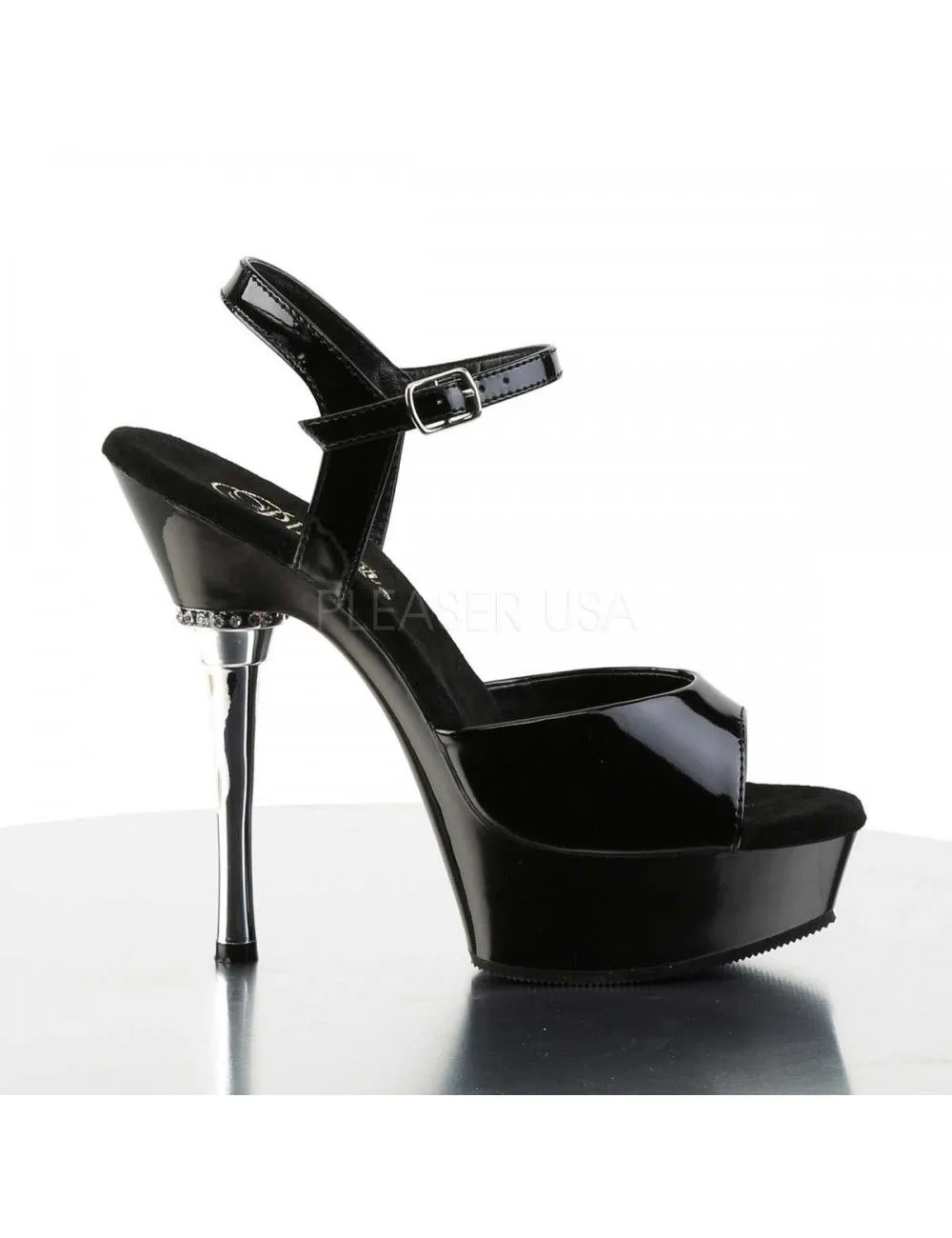 Pleaser USA Shoes Sandales Noire Vernie Talon Chromé Pleaser – Image 5