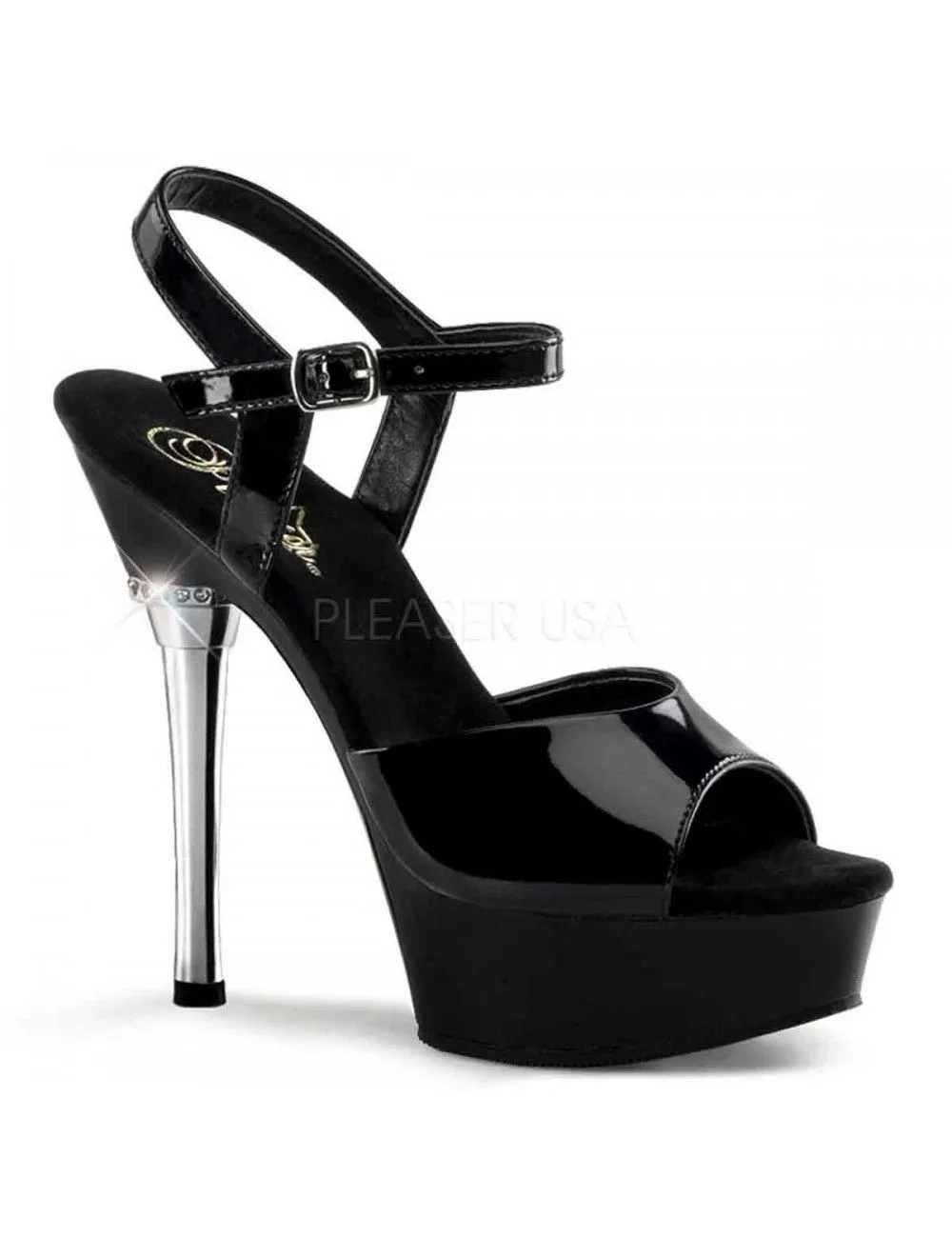 Pleaser USA Shoes Sandales Noire Vernie Talon Chromé Pleaser