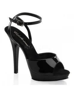 Pleaser USA Shoes Sandales Noires Vernis Fine Bride Fabulicious Pleaser