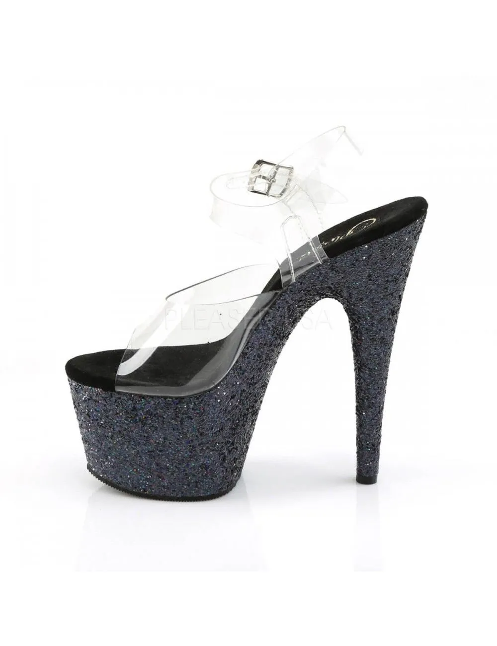 Pleaser USA Shoes Sandales Plateforme Haut Talon Noir Scintillant Pleaser – Image 3