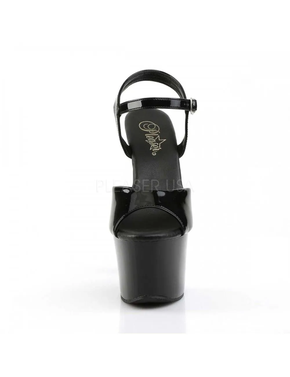 Pleaser USA Shoes Sandales Plateforme Haut Talon Noires Vernis Vegan Pleaser – Image 2