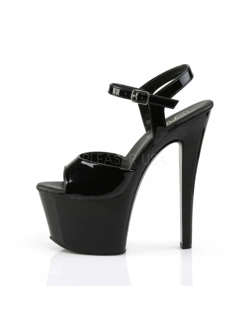 Pleaser USA Shoes Sandales Plateforme Haut Talon Noires Vernis Vegan Pleaser – Image 3