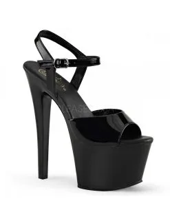 Pleaser USA Shoes Sandales Plateforme Haut Talon Noires Vernis Vegan Pleaser