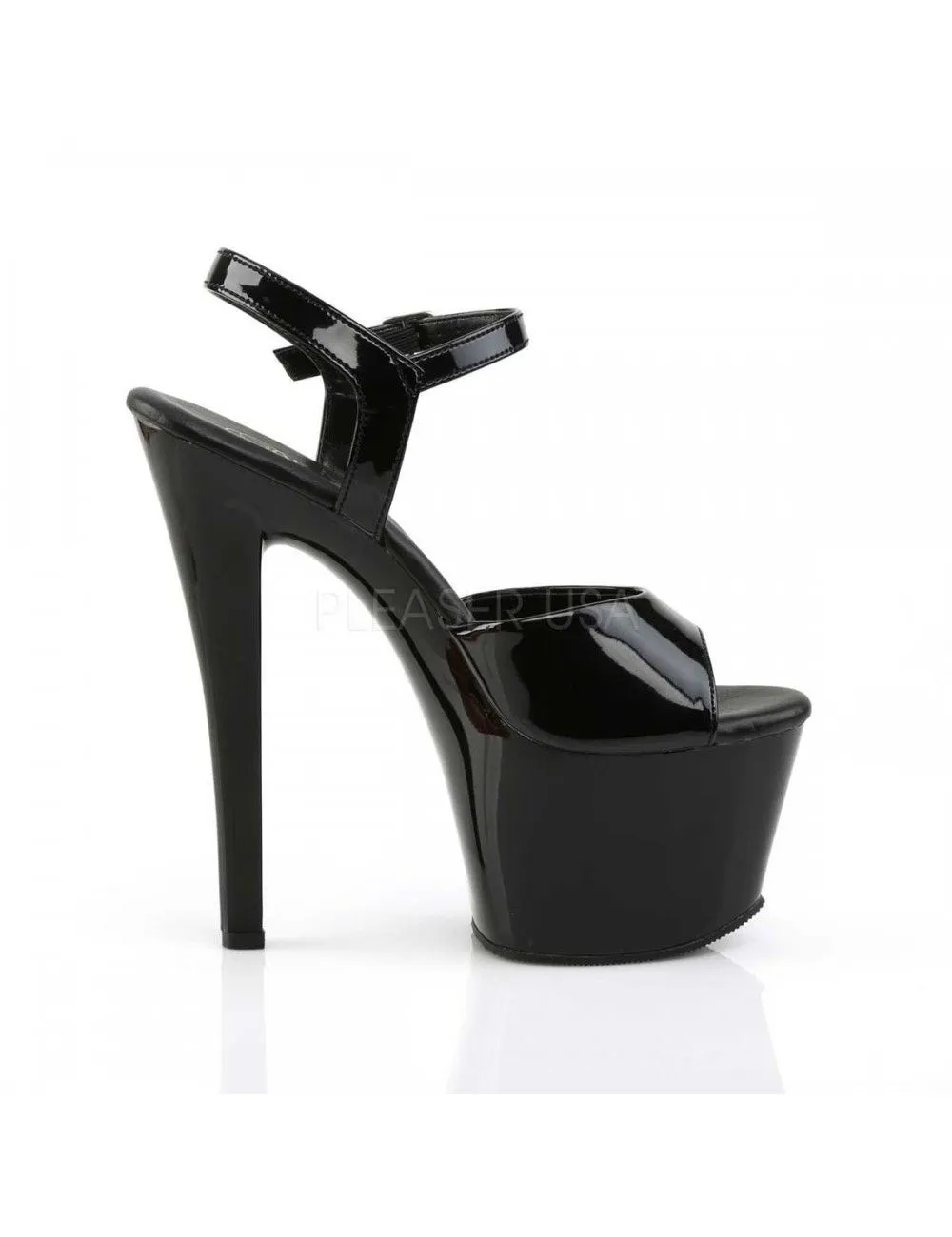 Pleaser USA Shoes Sandales Plateforme Haut Talon Noires Vernis Vegan Pleaser – Image 5