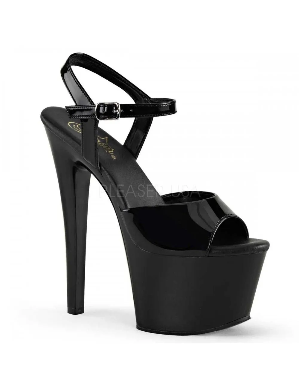 Pleaser USA Shoes Sandales Plateforme Haut Talon Noires Vernis Vegan Pleaser