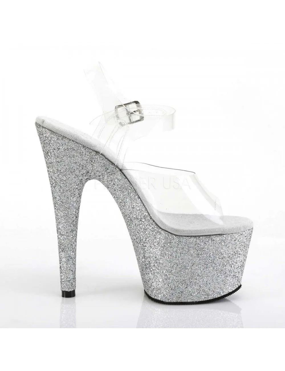 Pleaser USA Shoes Sandales Plateforme Mini Paillettes Argent Sexy Pleaser – Image 5