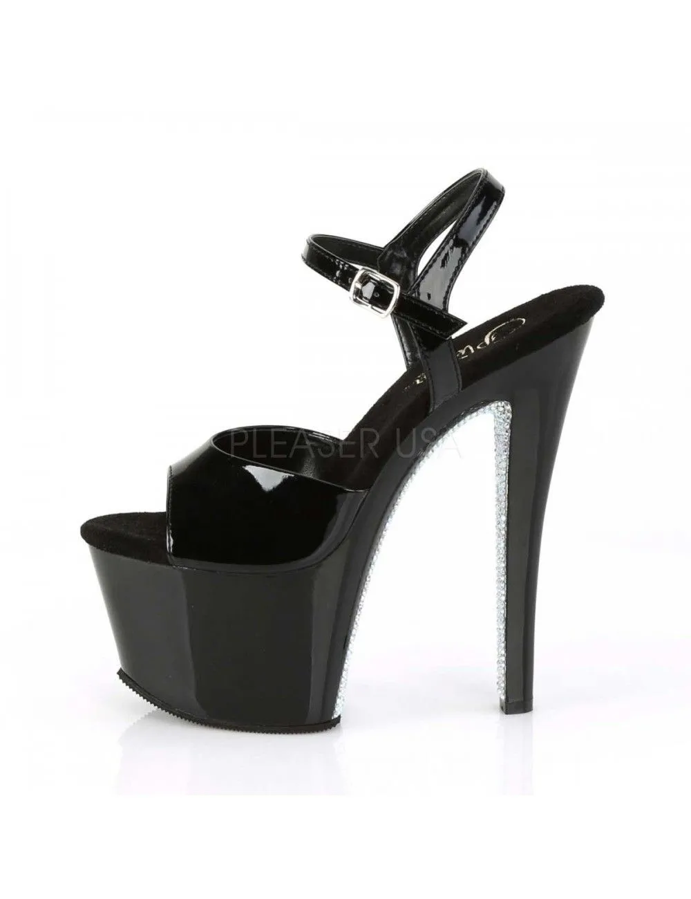 Pleaser USA Shoes Sandales Plateforme Noir Dessous Strass Argent Luxe Pleaser – Image 3